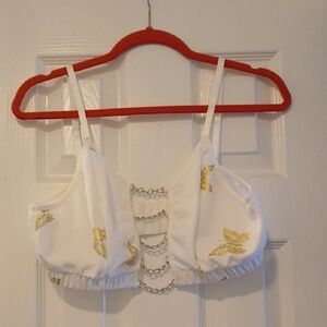 ♡3/$25 White and Gold Chain Detail Crop Top
